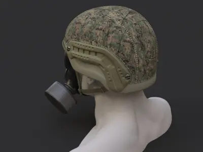 Military helmet and Gas mask 3D model