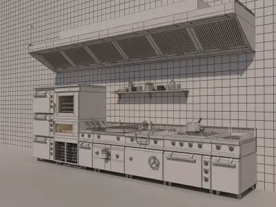 Professional Commercial Kitchen Equipment Set 3D Mode Low-poly 3D model