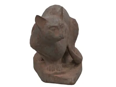 Sitting cat rusted statues Low-poly 3D model
