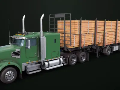 Generic Heavy Truck 07 Log Trailer with Loads All PBR Textures Low-poly 3D model