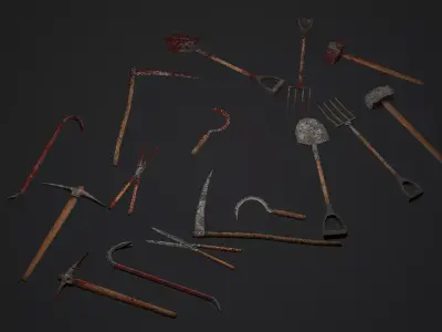 PSX Style Melee Weapons Low-poly 3D model