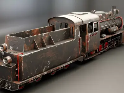 Narrow-gauge Rusted Old Black Steam Locomotive 3D model