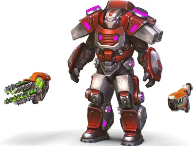 Cartoon Sci-Fi Cyborg Drone Heavy Machine Gunner Low-poly 3D model 5