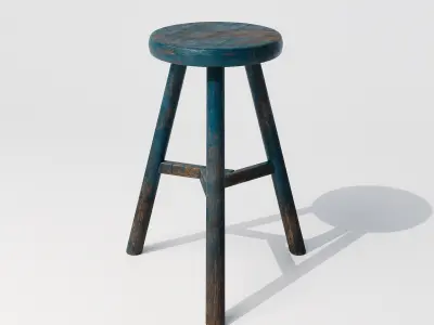 Old Wooden Tabouret Low-poly 3D model