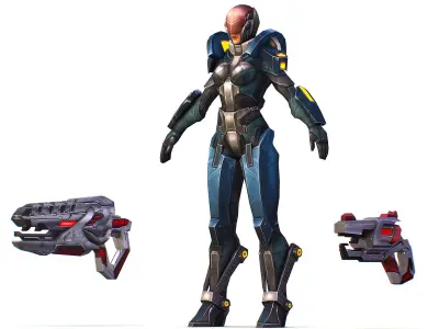 Cartoon Sci-Fi Cyborg Drone Trooper Soldier Low-poly 3D model buy
