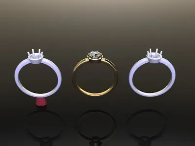 Round Halo Basket Style Dainty Engagement Ring 3D print model