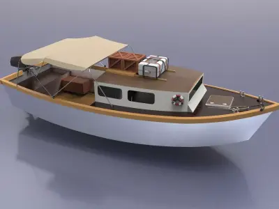 river ship or boat equipped with a full complement 3D model