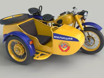 Heavy patrol motorcycle M-67-36 Ural Low-poly 3D model