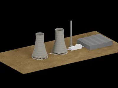Nuclear Power Station 3D Model Low-poly 3D model