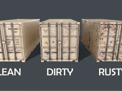 PBR 20 ft Shipping Cargo Container Version 1 - White Low-poly 3D model