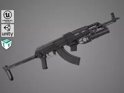 AKMS Light Machine Gun 10 Metal All PBR Unity Low-poly 3D model