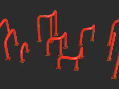 Red Fence Protector Pack Low-poly 3D model