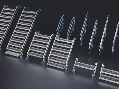 Industrial Metal Staircase Set - 1 Low-poly 3D model
