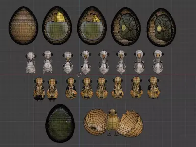 Chicken Egg Develipment Charecters 1-22 Day Low-poly 3D model Low-poly 3D model