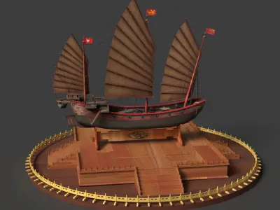 Chinese junk ship   Low-poly 3D model