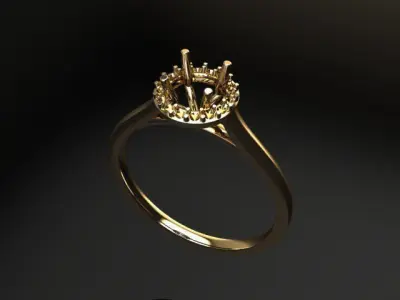 Round Halo Diamond Engagement Ring Flush Set Ready 3D print model