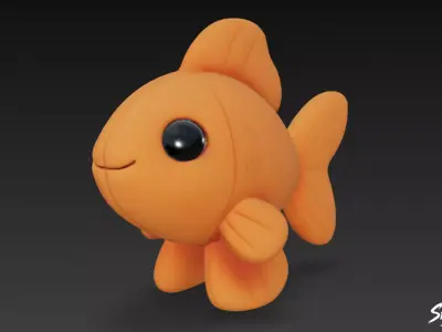 Cartoon Plush Goldfish Low-poly 3D model