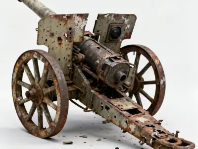 Realistic Destroyed Wrecked Cannon 3D Model Low-poly 3D model