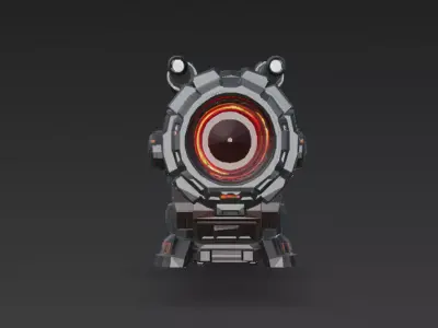 Red Cyber Turret Model Low-poly 3D model