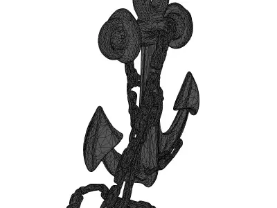 Rusted Ship Anchor with Broken Chain 3D model