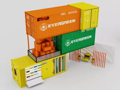 Modular Industrial Container Building Model Set Low-poly 3D model