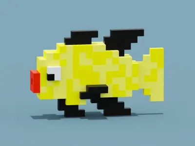 Yellow Fish Voxel Low-poly 3D model