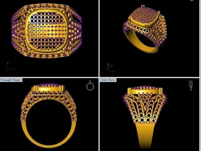  Zircon Rectangle Ring for men 3D print model