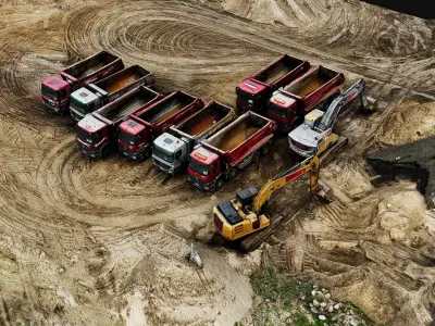 construction site terrain trucks PBR photogrammetry Low-poly 3D model