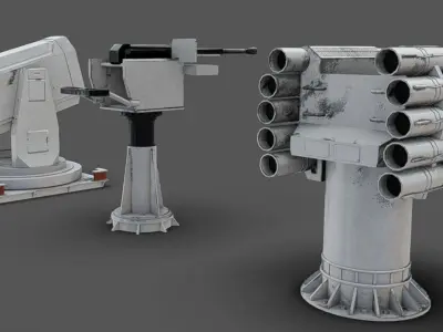 Deck Guns 02 Low-poly 3D model