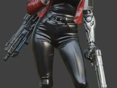 MG-Female Gunner in Leather Suit 01 High-Poly Model 3D print model
