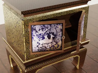 Antique luxury golden asian thai style bookcase cabinet chest 3D model purchase