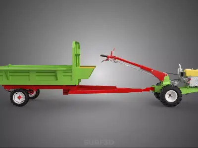 TRACTOR TRAILER TROLLEY TRANSPORT CAR CART CARGO RURAL VEHICLE 3D model
