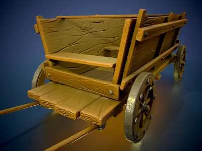 Wooden cart Low-poly 3D model 4