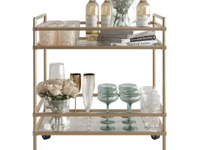 Bar cart  set 2 rose 3D model