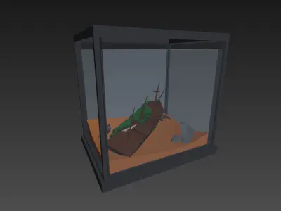 Low poly aquarium ship in glass case Low-poly 3D model