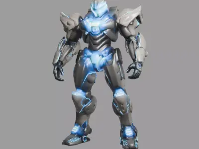 SciFi Blue Glow Combat Mech 3D model