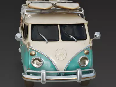 Realistic Vintage Summer Surf Van 3d model Low-poly 3D model