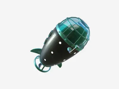 Submarine Cartoon A08 Blue Black - Sub Watercraft Vehicle Low-poly 3D model
