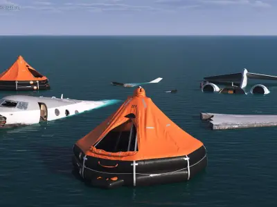 Crashed Jet Fuselage with Life Rafts 3D model