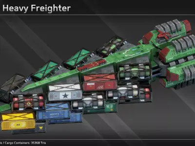 Spaceship CFS56 Heavy Freighter Low-poly 3D model