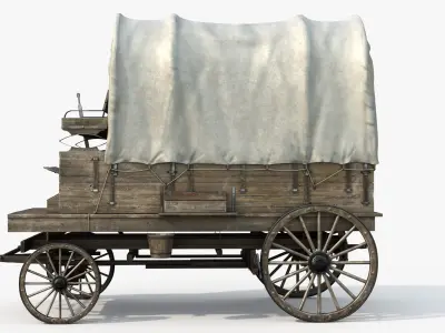  Wooden Covered Wagon-8K PBR 