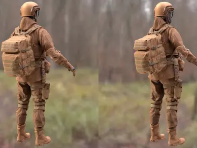 Military Outfit 1 - Male - Female MH - UE5 Skeletons - Rigged Low-poly 3D model