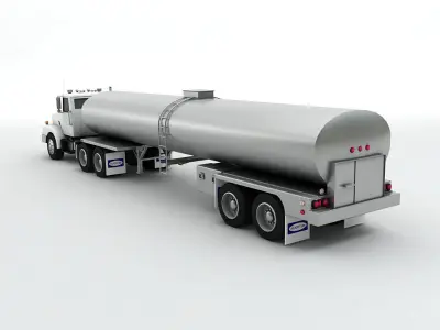 Semi Truck With Milk Tanker Trailer Low-poly 3D model