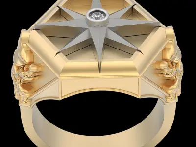Pirate compass ring silver gold printable jewelry 3D model 3D print model