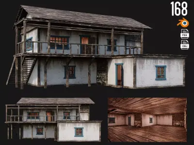 Old House Building 4K Textures GameReady 168 Low-poly 3D model