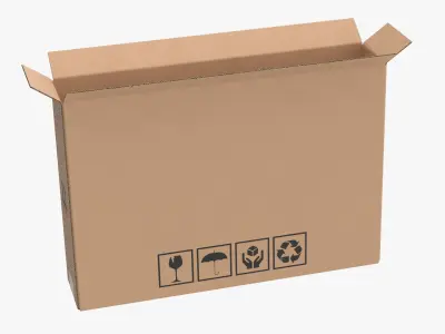 Cardboard Box 50x10x35 Half Open 3D model