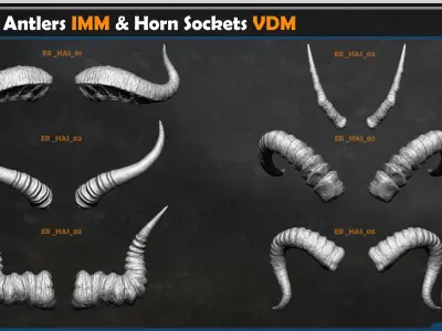 40 Horns Antlers IMM - Horn Sockets VDM Vol 02 3D model