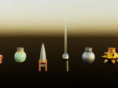 6 Low-poly Fist Medieval Fantasy Weapons For Games Low-poly Low-poly 3D model