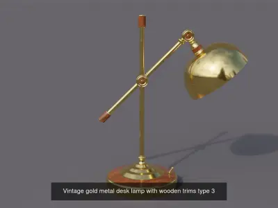 Vintage gold metal desk lamp with wooden trims 3D Model Pack