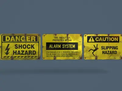 Metal warning signs Common Enviroment Assets Low-poly 3D model
